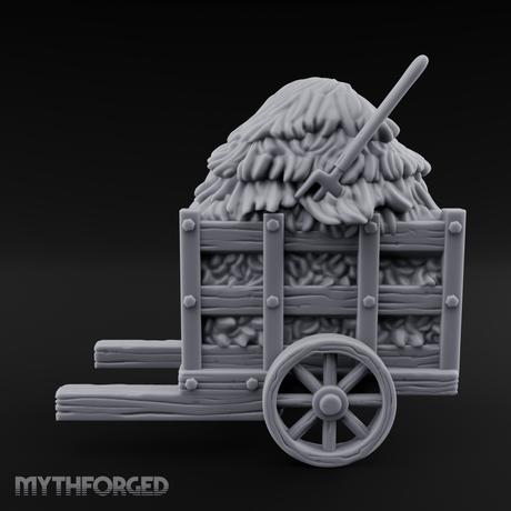 Pitch-Laden Hay Cart Miniature for Dungeons and Dragons, Pathfinder or other TTRPGs