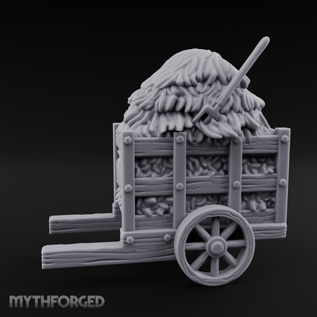 Pitch-Laden Hay Cart Miniature for Dungeons and Dragons, Pathfinder or other TTRPGs