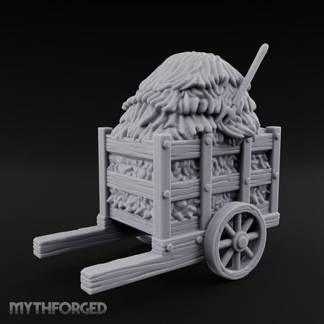 Pitch-Laden Hay Cart Miniature for Dungeons and Dragons, Pathfinder or other TTRPGs