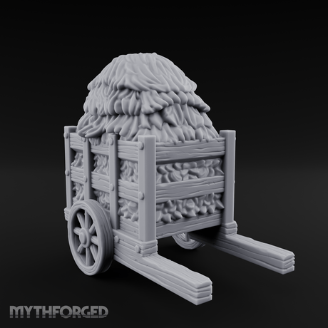 Pitch-Laden Hay Cart Miniature for Dungeons and Dragons, Pathfinder or other TTRPGs