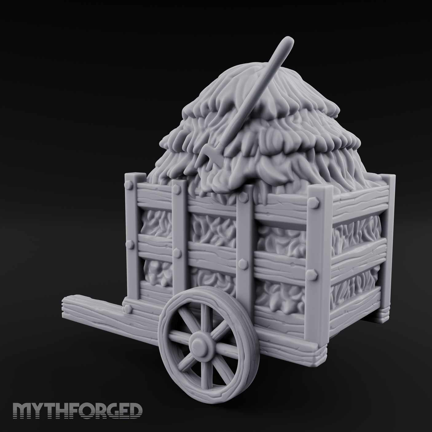 Pitch-Laden Hay Cart Miniature for Dungeons and Dragons, Pathfinder or other TTRPGs