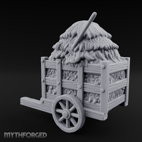 Pitch-Laden Hay Cart Miniature for Dungeons and Dragons, Pathfinder or other TTRPGs