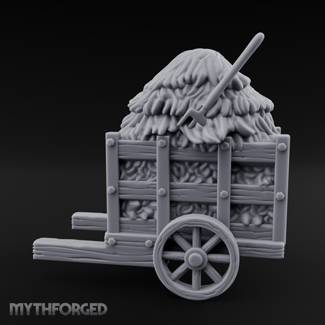 Pitch-Laden Hay Cart Miniature for Dungeons and Dragons, Pathfinder or other TTRPGs
