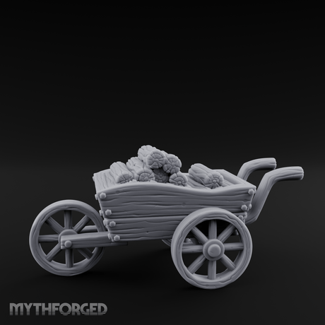 Log-Laden Merchant's Cart Miniature for Dungeons and Dragons, Pathfinder or other TTRPGs