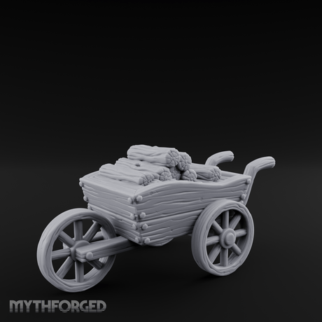 Log-Laden Merchant's Cart Miniature for Dungeons and Dragons, Pathfinder or other TTRPGs