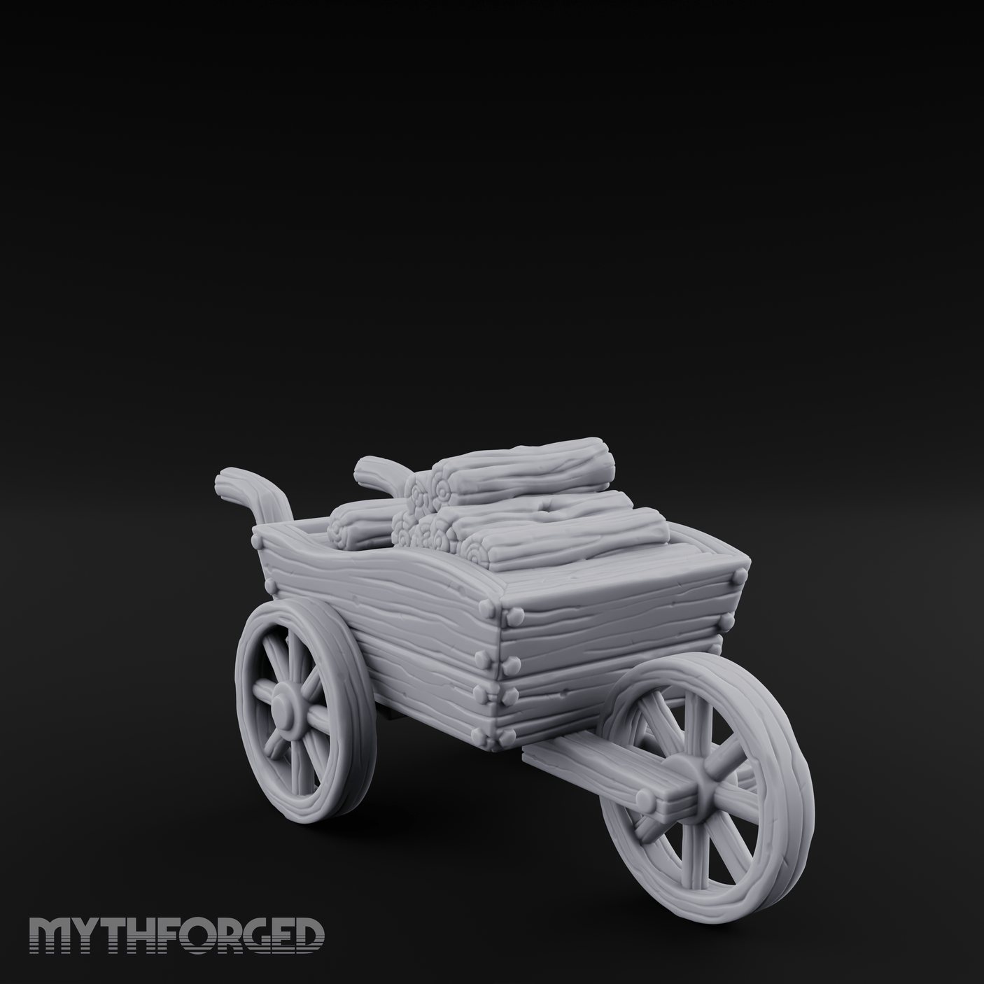 Log-Laden Merchant's Cart Miniature for Dungeons and Dragons, Pathfinder or other TTRPGs