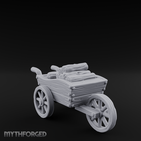 Log-Laden Merchant's Cart Miniature for Dungeons and Dragons, Pathfinder or other TTRPGs