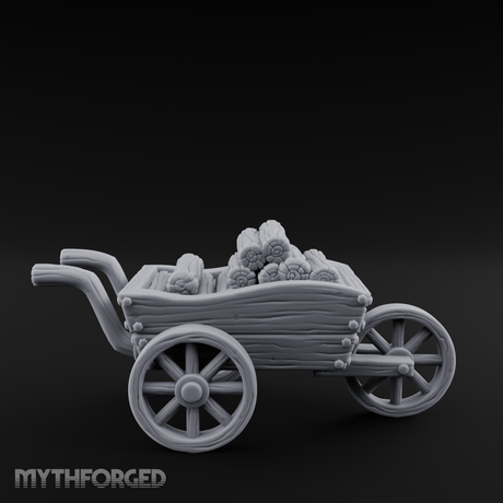 Log-Laden Merchant's Cart Miniature for Dungeons and Dragons, Pathfinder or other TTRPGs