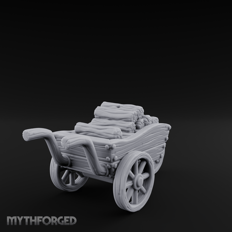 Log-Laden Merchant's Cart Miniature for Dungeons and Dragons, Pathfinder or other TTRPGs