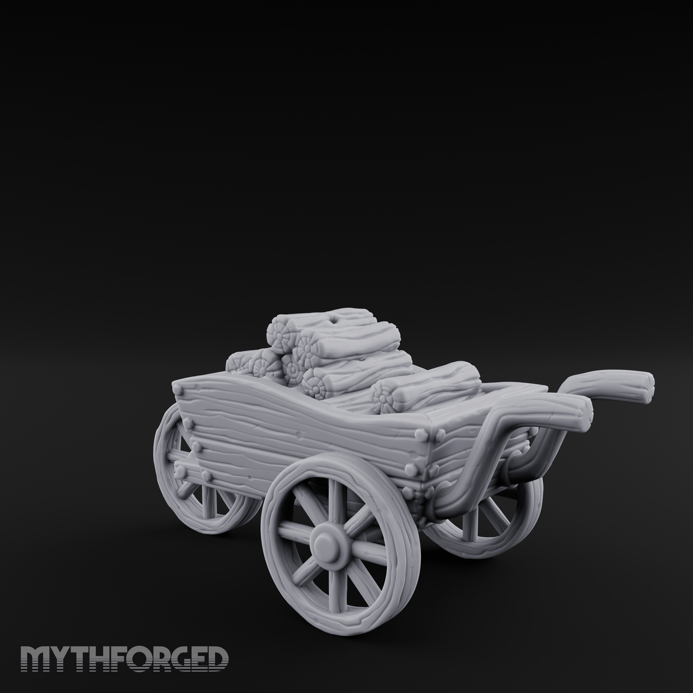 Log-Laden Merchant's Cart Miniature for Dungeons and Dragons, Pathfinder or other TTRPGs