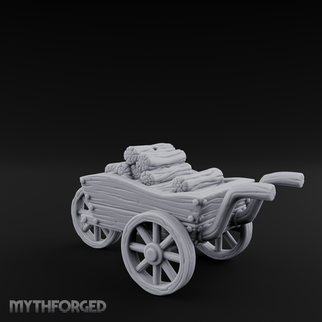 Log-Laden Merchant's Cart Miniature for Dungeons and Dragons, Pathfinder or other TTRPGs