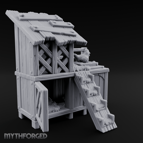 Roost-Topped Farmstead Hen House Miniature for Dungeons and Dragons, Pathfinder or other TTRPGs