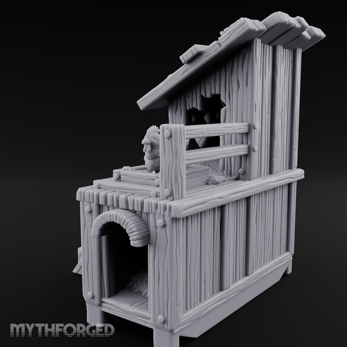 Roost-Topped Farmstead Hen House Miniature for Dungeons and Dragons, Pathfinder or other TTRPGs