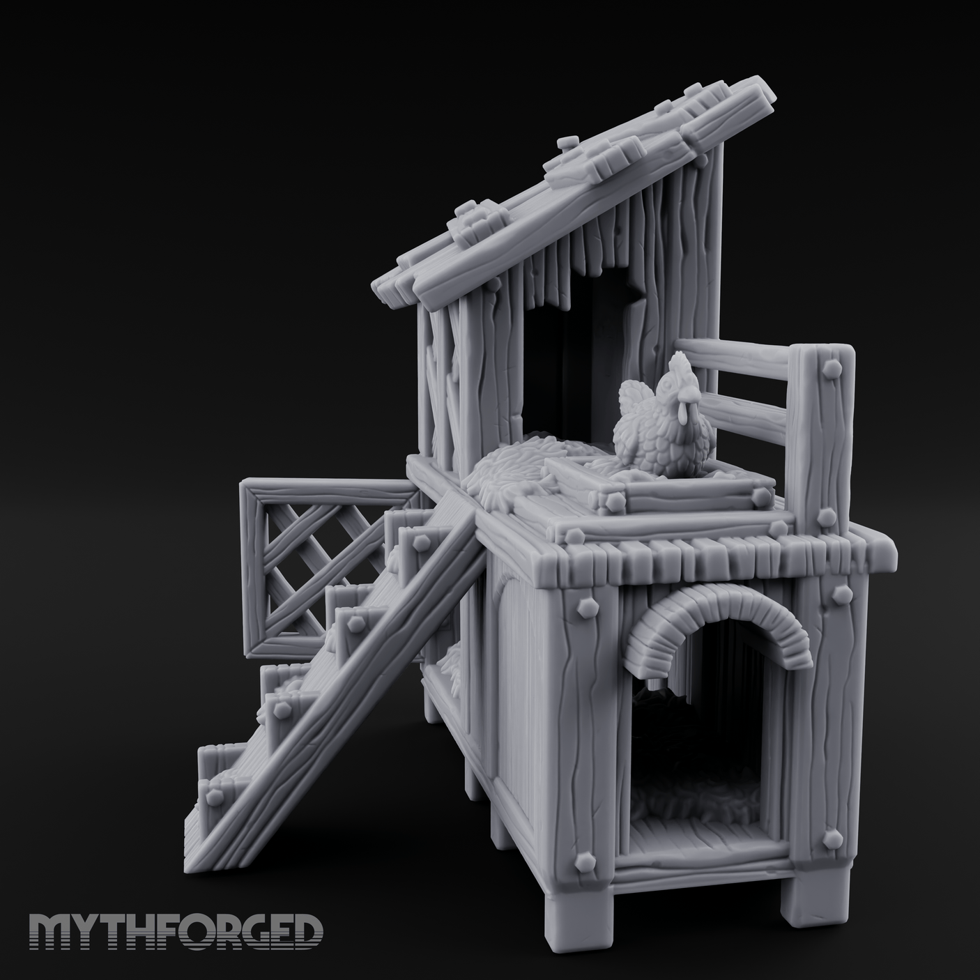 Roost-Topped Farmstead Hen House Miniature for Dungeons and Dragons, Pathfinder or other TTRPGs