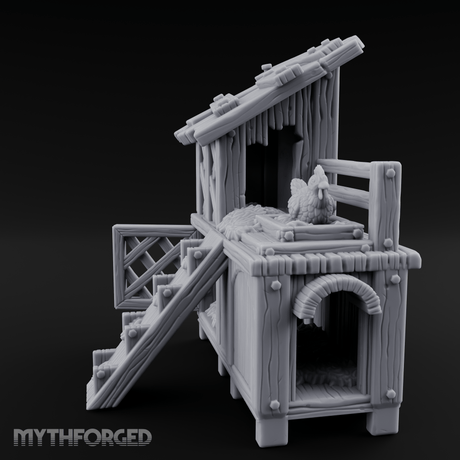 Roost-Topped Farmstead Hen House Miniature for Dungeons and Dragons, Pathfinder or other TTRPGs