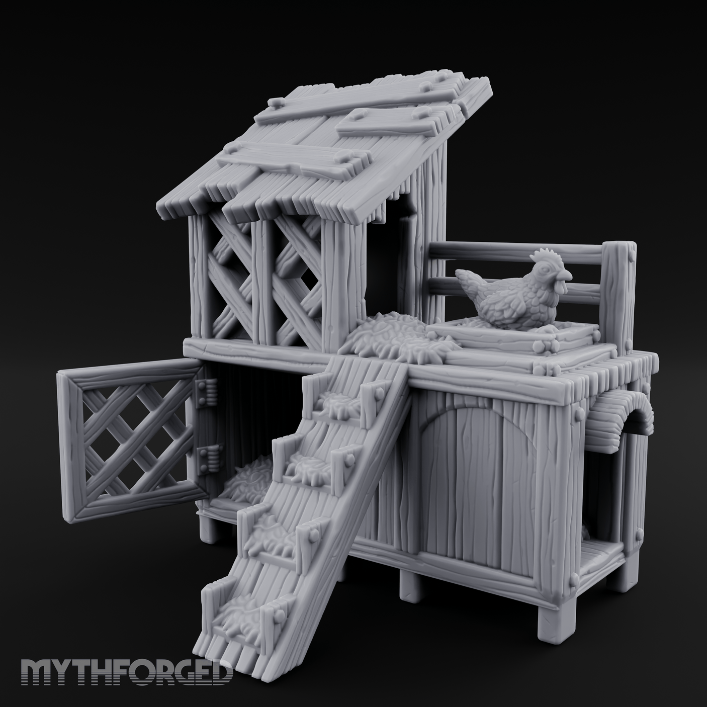 Roost-Topped Farmstead Hen House Miniature for Dungeons and Dragons, Pathfinder or other TTRPGs