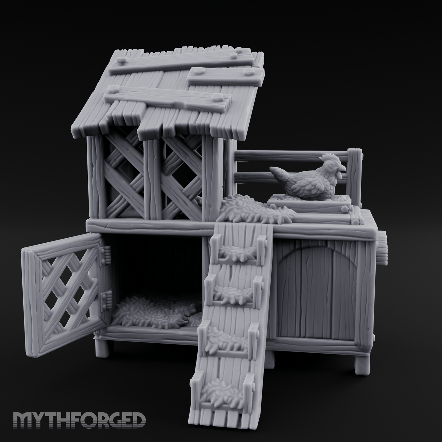 Roost-Topped Farmstead Hen House Miniature for Dungeons and Dragons, Pathfinder or other TTRPGs