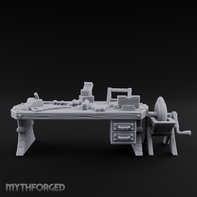 Cluttered-Surface Craftsman's Workbench Miniature for Dungeons and Dragons, Pathfinder or other TTRPGs