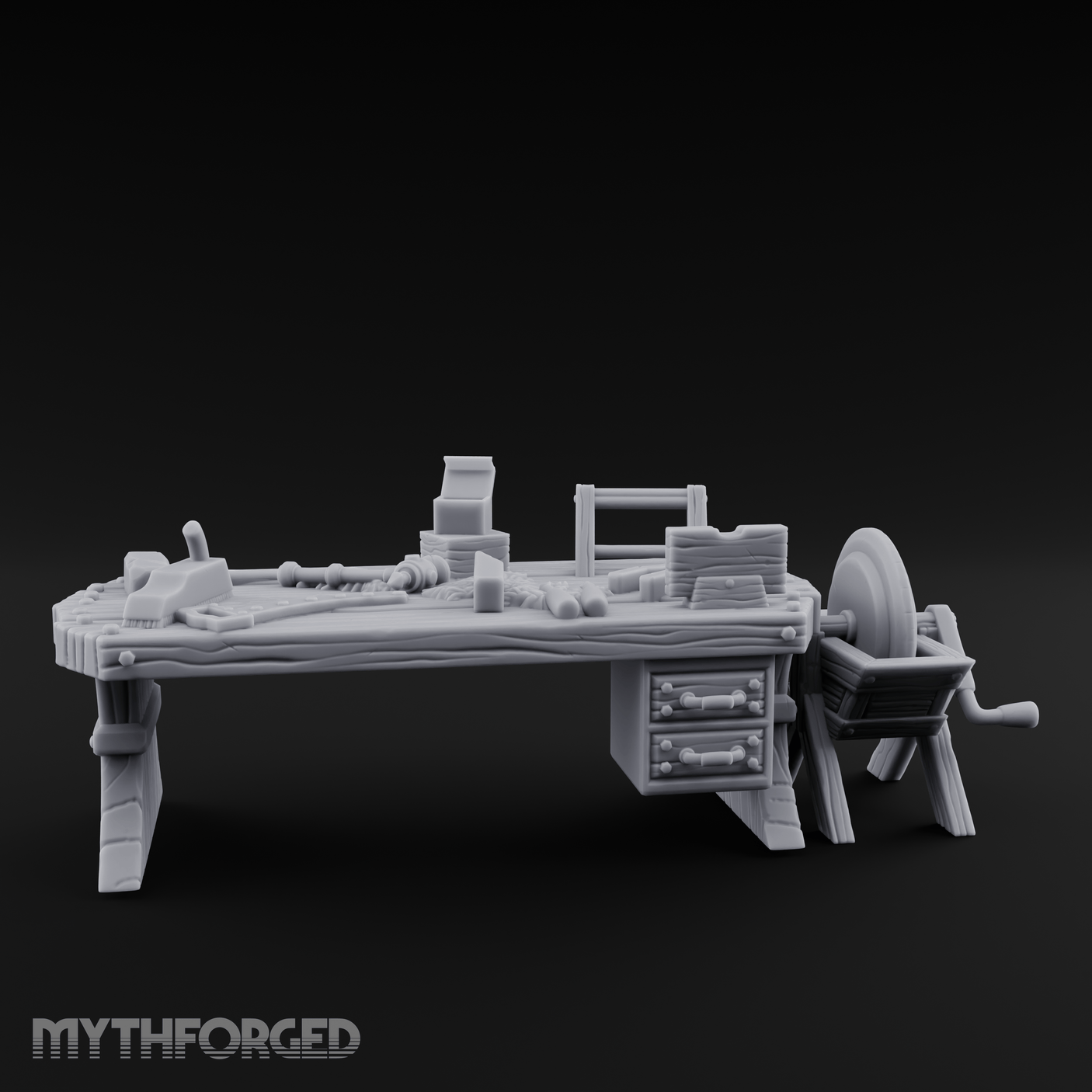 Cluttered-Surface Craftsman's Workbench Miniature for Dungeons and Dragons, Pathfinder or other TTRPGs
