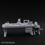 Cluttered-Surface Craftsman's Workbench Miniature for Dungeons and Dragons, Pathfinder or other TTRPGs