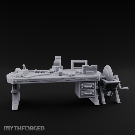 Cluttered-Surface Craftsman's Workbench Miniature for Dungeons and Dragons, Pathfinder or other TTRPGs