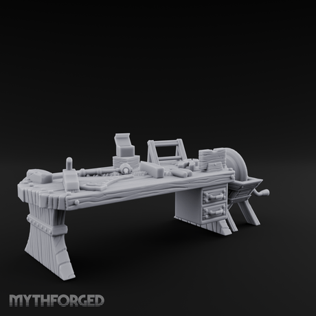 Cluttered-Surface Craftsman's Workbench Miniature for Dungeons and Dragons, Pathfinder or other TTRPGs