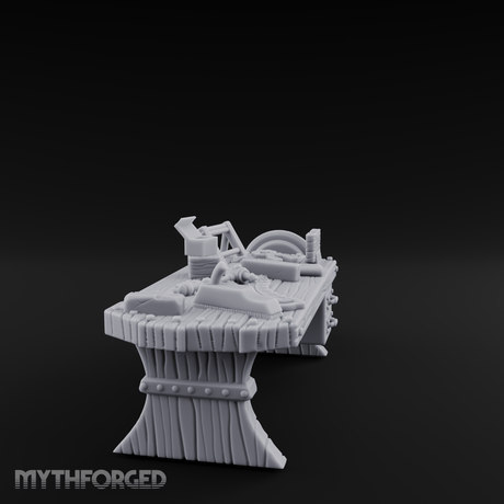 Cluttered-Surface Craftsman's Workbench Miniature for Dungeons and Dragons, Pathfinder or other TTRPGs