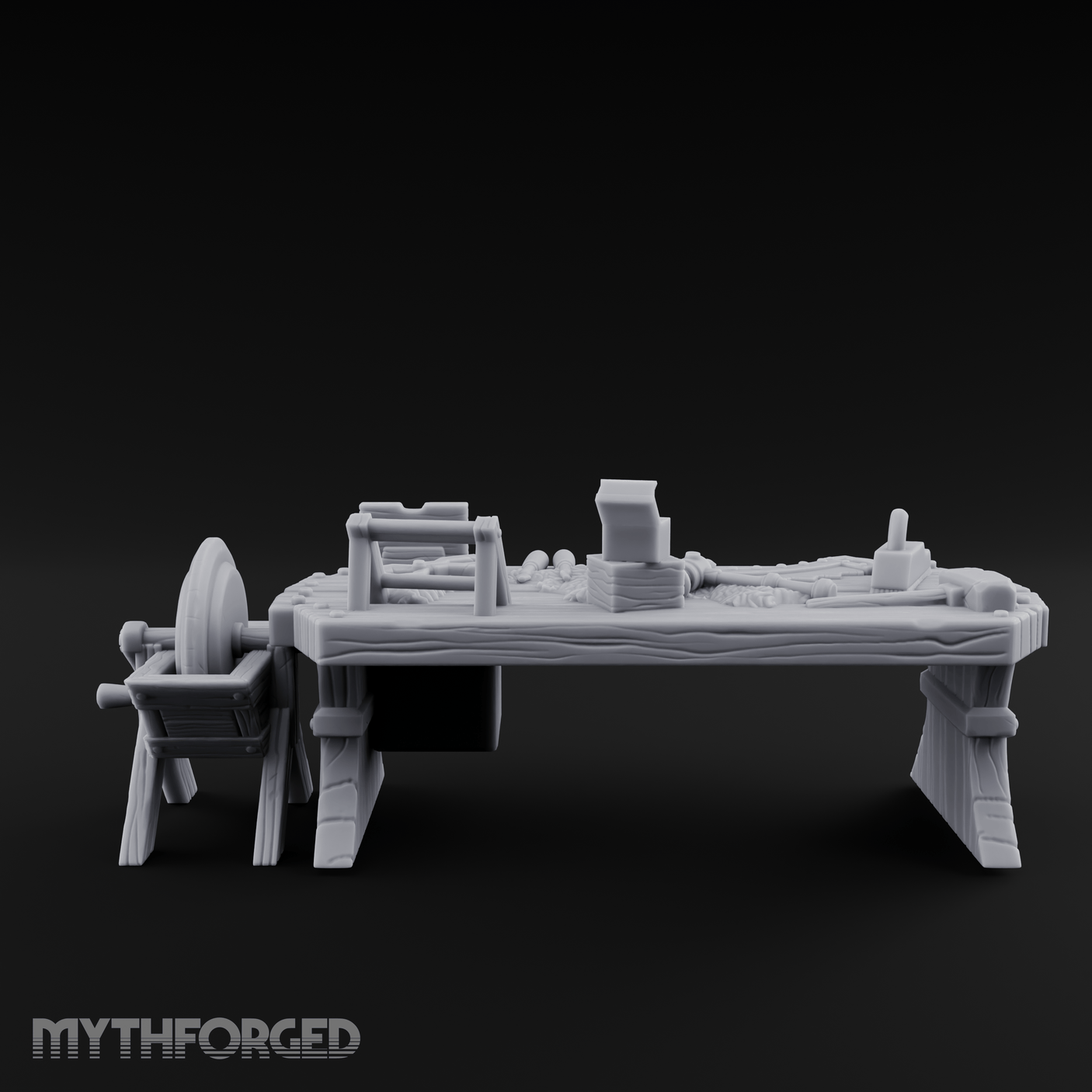 Cluttered-Surface Craftsman's Workbench Miniature for Dungeons and Dragons, Pathfinder or other TTRPGs
