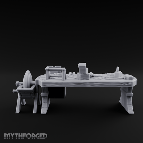 Cluttered-Surface Craftsman's Workbench Miniature for Dungeons and Dragons, Pathfinder or other TTRPGs