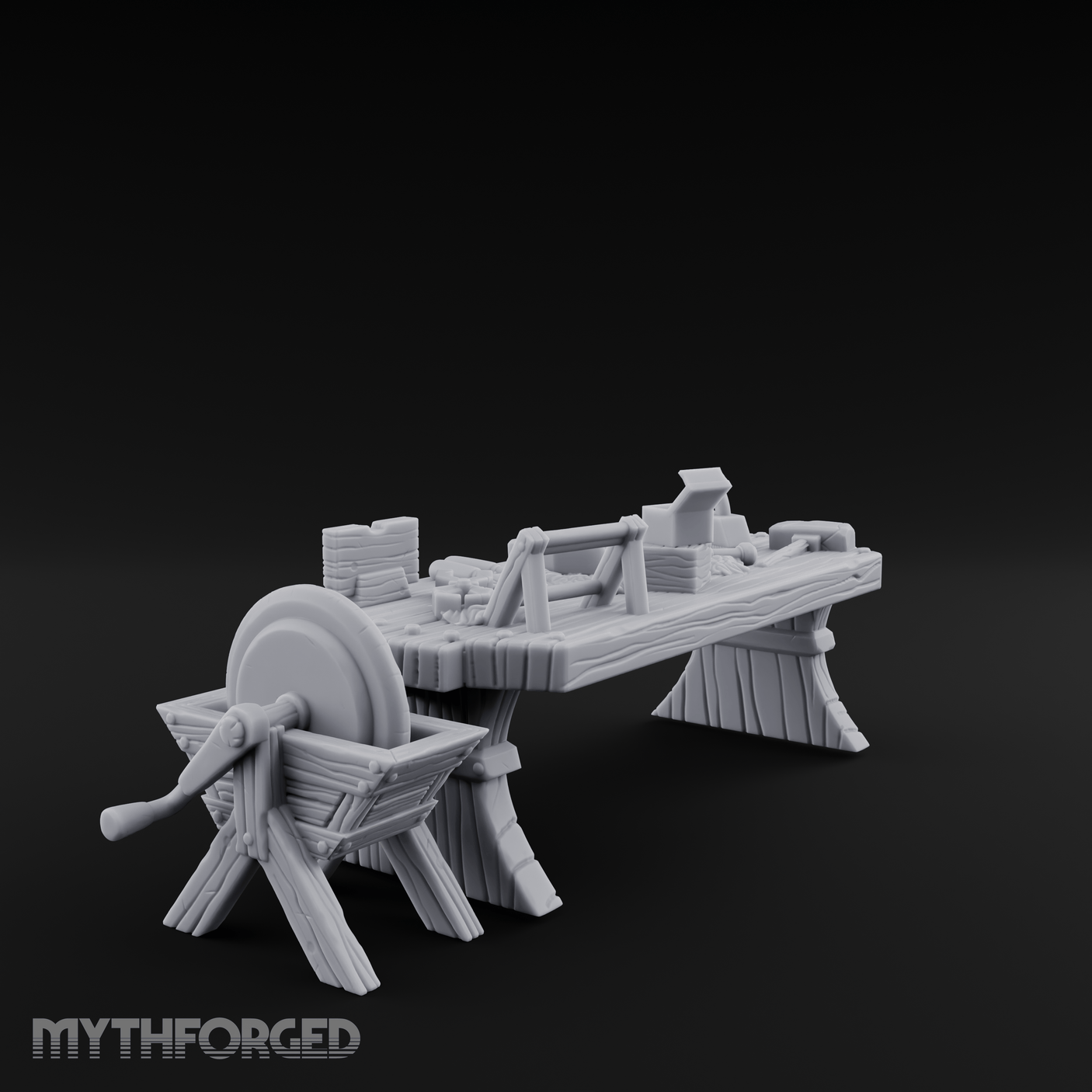 Cluttered-Surface Craftsman's Workbench Miniature for Dungeons and Dragons, Pathfinder or other TTRPGs