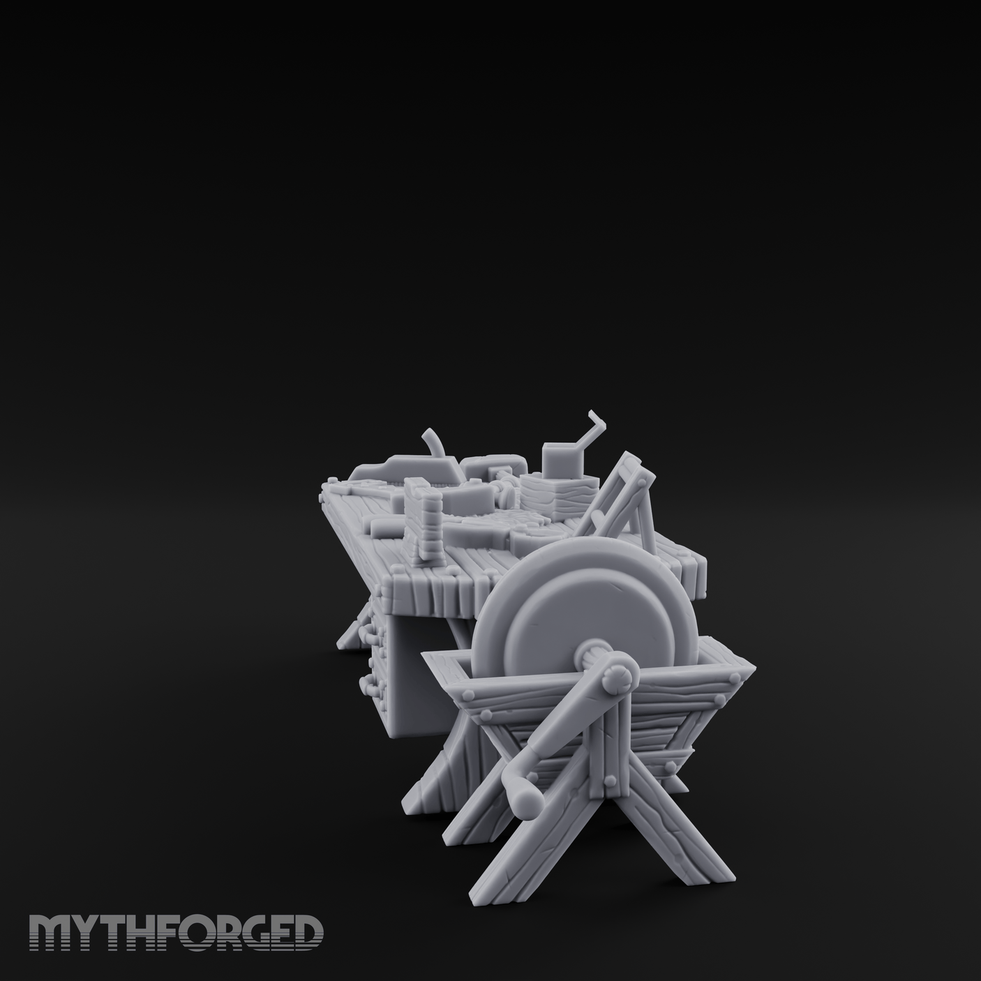 Cluttered-Surface Craftsman's Workbench Miniature for Dungeons and Dragons, Pathfinder or other TTRPGs