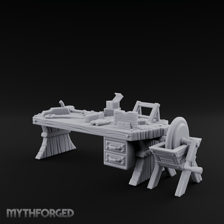 Cluttered-Surface Craftsman's Workbench Miniature for Dungeons and Dragons, Pathfinder or other TTRPGs