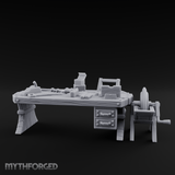 Cluttered-Surface Craftsman's Workbench Miniature for Dungeons and Dragons, Pathfinder or other TTRPGs