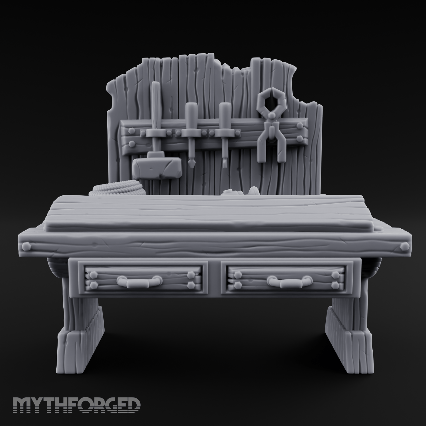 Tool-Hung Craftsman's Workbench Miniature for Dungeons and Dragons, Pathfinder or other TTRPGs
