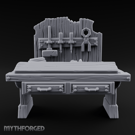 Tool-Hung Craftsman's Workbench Miniature for Dungeons and Dragons, Pathfinder or other TTRPGs