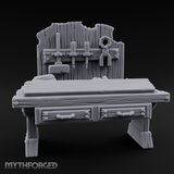 Tool-Hung Craftsman's Workbench Miniature for Dungeons and Dragons, Pathfinder or other TTRPGs