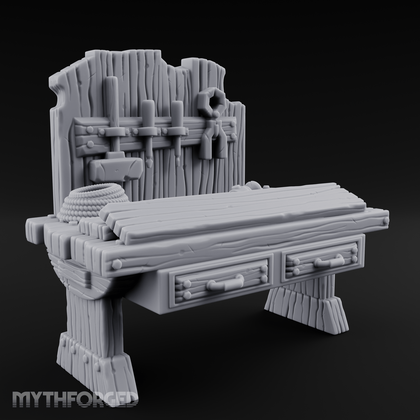 Tool-Hung Craftsman's Workbench Miniature for Dungeons and Dragons, Pathfinder or other TTRPGs
