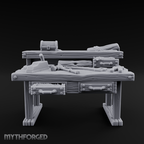 Supply-Laden Woodworker's Bench Miniature for Dungeons and Dragons, Pathfinder or other TTRPGs