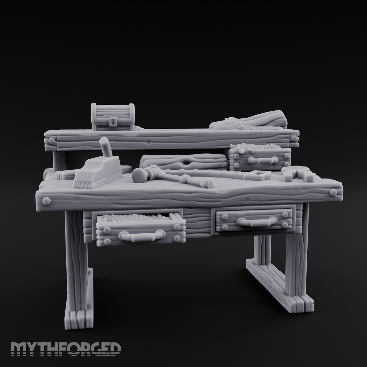 Supply-Laden Woodworker's Bench Miniature for Dungeons and Dragons, Pathfinder or other TTRPGs