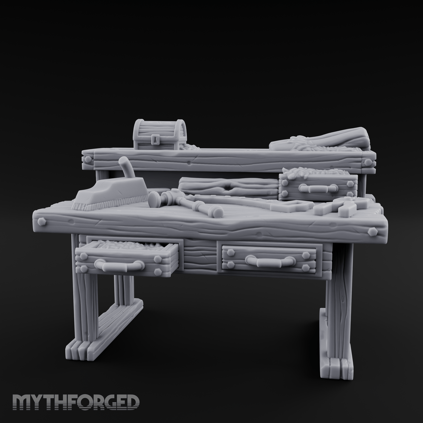 Supply-Laden Woodworker's Bench Miniature for Dungeons and Dragons, Pathfinder or other TTRPGs