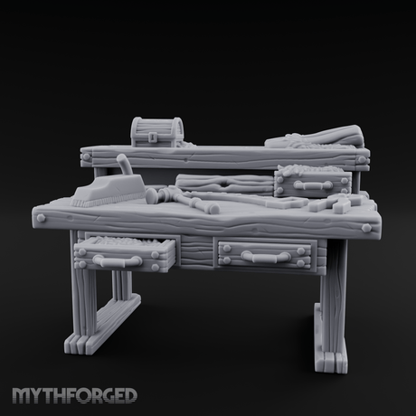 Supply-Laden Woodworker's Bench Miniature for Dungeons and Dragons, Pathfinder or other TTRPGs