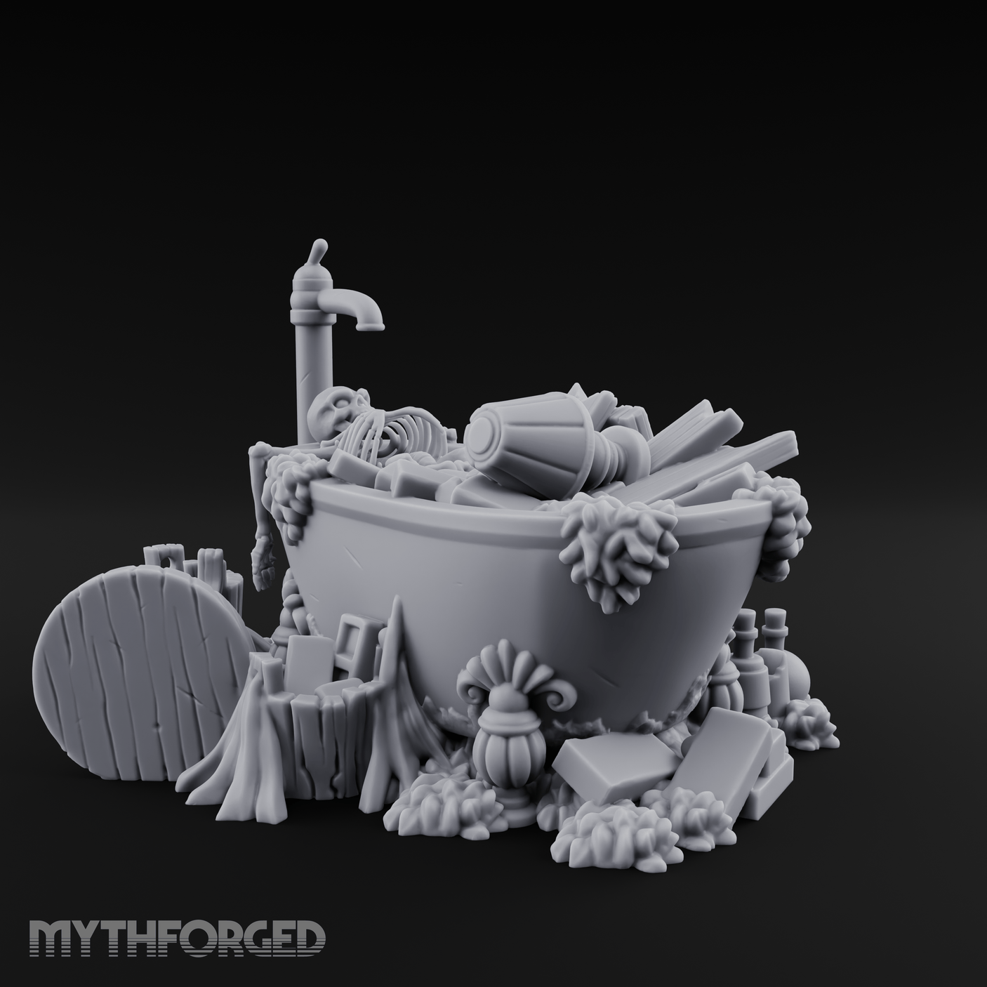 Rubbish Filled Bathtub Miniature for Dungeons and Dragons, Pathfinder or other TTRPGs