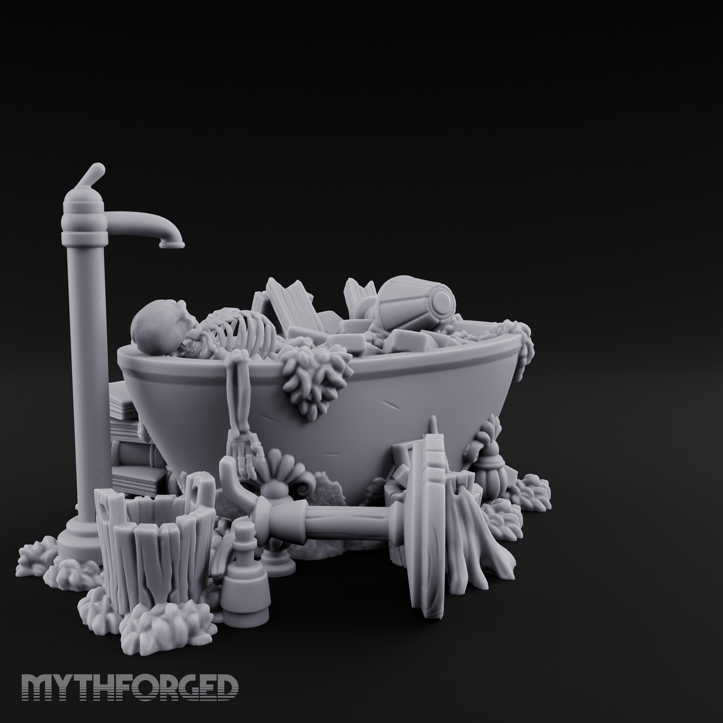 Rubbish Filled Bathtub Miniature for Dungeons and Dragons, Pathfinder or other TTRPGs