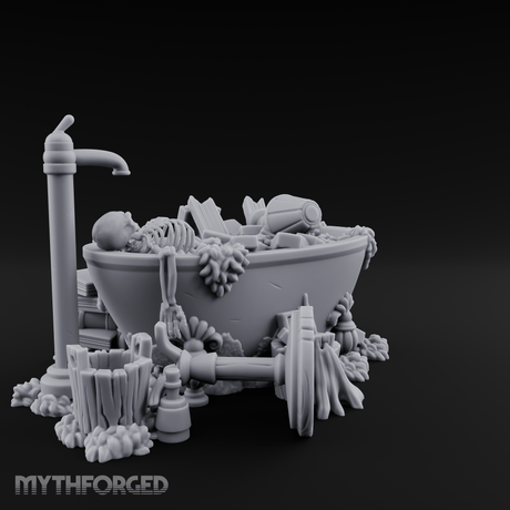 Rubbish Filled Bathtub Miniature for Dungeons and Dragons, Pathfinder or other TTRPGs
