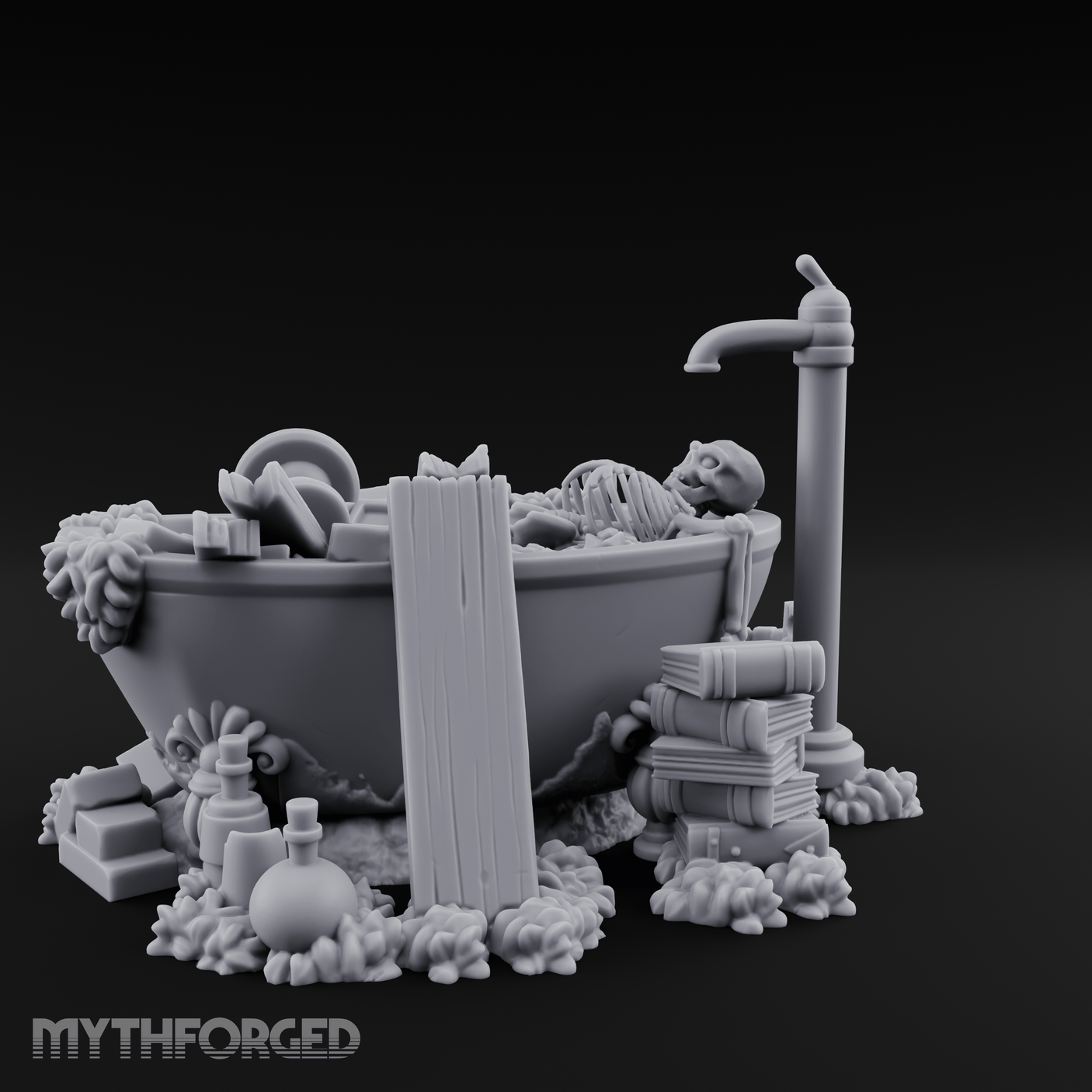 Rubbish Filled Bathtub Miniature for Dungeons and Dragons, Pathfinder or other TTRPGs
