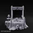 Canopy-Framed Cluttered Noble Bed Miniature for Dungeons and Dragons, Pathfinder or other TTRPGs