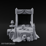 Canopy-Framed Cluttered Noble Bed Miniature for Dungeons and Dragons, Pathfinder or other TTRPGs