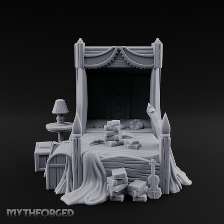 Canopy-Framed Cluttered Noble Bed Miniature for Dungeons and Dragons, Pathfinder or other TTRPGs
