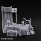Canopy-Framed Cluttered Noble Bed Miniature for Dungeons and Dragons, Pathfinder or other TTRPGs