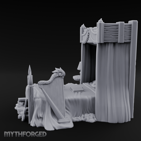 Canopy-Framed Cluttered Noble Bed Miniature for Dungeons and Dragons, Pathfinder or other TTRPGs